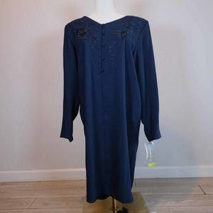 Vintage Liz Claiborne Womens Dress Size 10 Beaded Embroidered Long Sleeve Fall